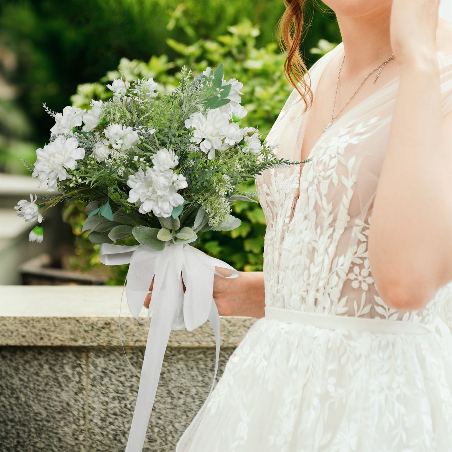 White and Green dried flower bridal bouquet 2 picture